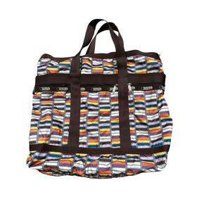 Vintage Lesportsac everyday tote large weekender retro tilt a whirl block print